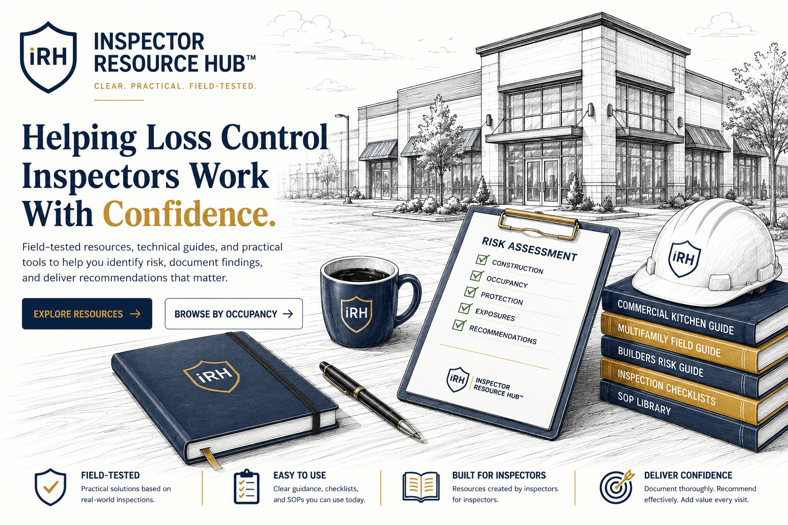 Inspector Resource Hub — Helping Loss Control Inspectors Work With Confidence. Field-tested resources, technical guides, and practical tools to help you identify risk, document findings, and deliver recommendations that matter.
